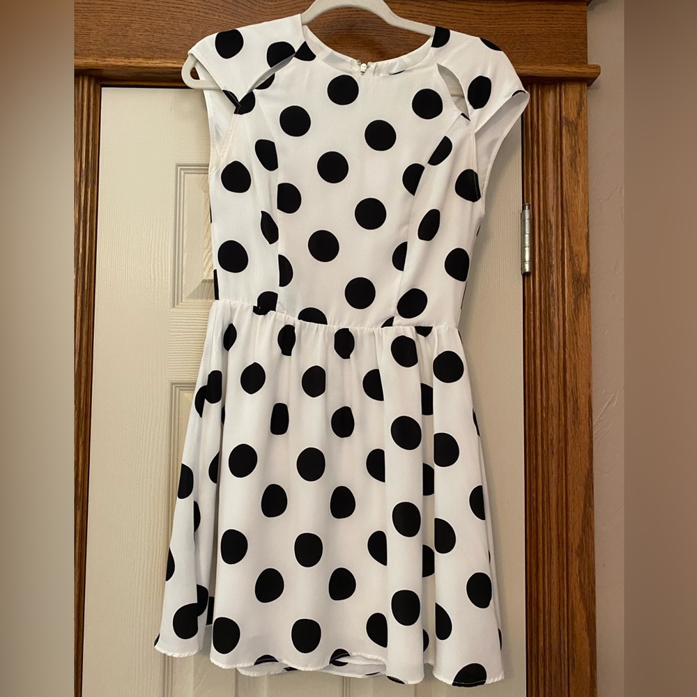 Dolce Vita Ivory Dress with Black Polka Dots Flare Skirt Sz XS